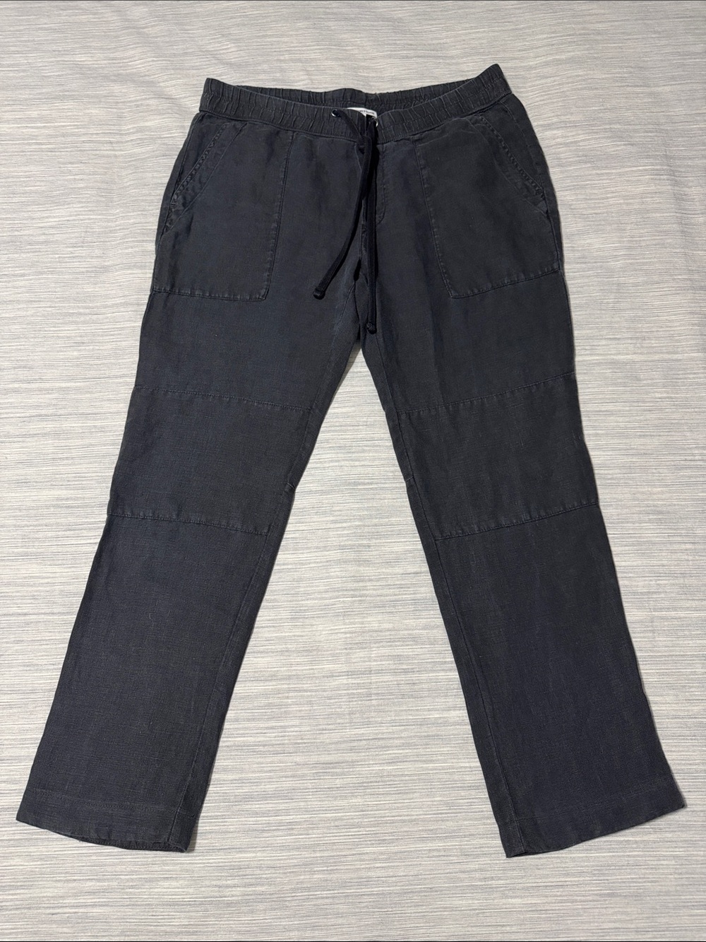 James Perse 100% Linen Drawstring Straight Leg Pants Black Grey Size 2